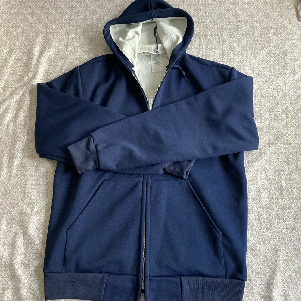 Blue zip-up hoody, size Large Tall.